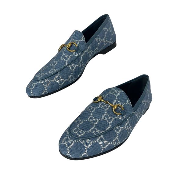 Gucci Horsebit Jordaan Lame Fabric Loafers Blue Silver Size 37.5 - Picture 6 of 13